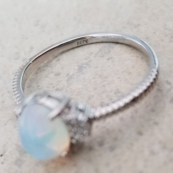 Sterling Natural Opal & Diamonds Ring - Picture 6 of 8